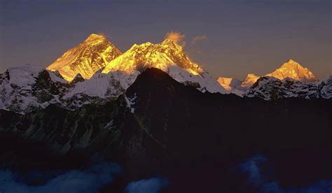 Sunset on Everest, Lhotse and Makalu, in Nepal photo on Sunsurfer