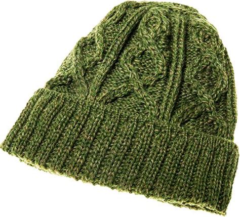 Aran Woollen Mills Aran Diamond Stitch Hat Moss Green Clothing Caps