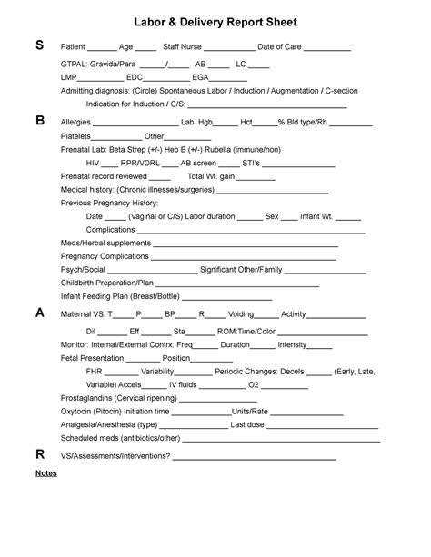 Printable Labor And Delivery Report Sheet Free Printable