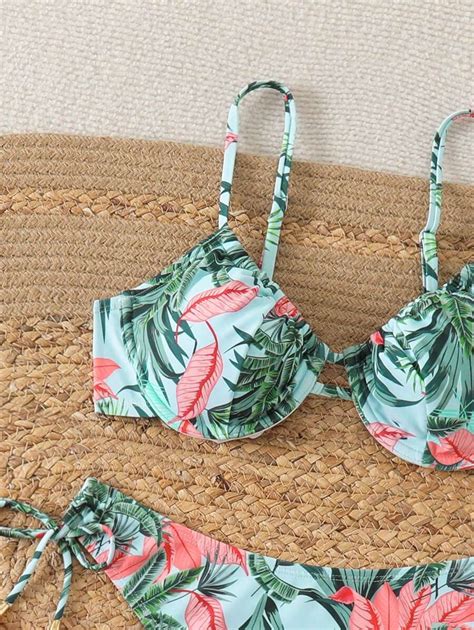 Peças Conjunto de Maiô Bikini Triângulo Reversível Estampa de Leopardo Amarração para