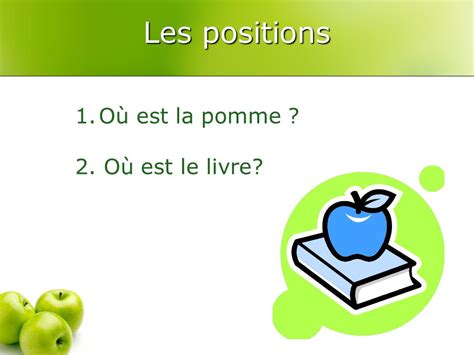 Positions Les pré positions Where is it Use prepositions to state