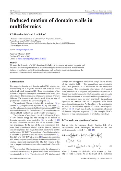 Pdf Induced Motion Of Domain Walls In Multiferroics