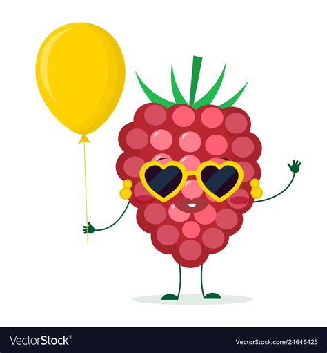 Kawaii Cute Raspberries Cartoon Character Vector Image