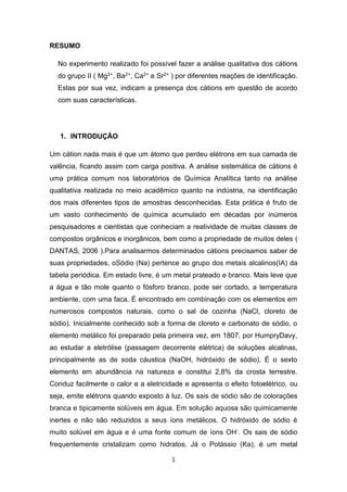 Relatorio de Química analítica Qualitativa cátions grupo II PDF