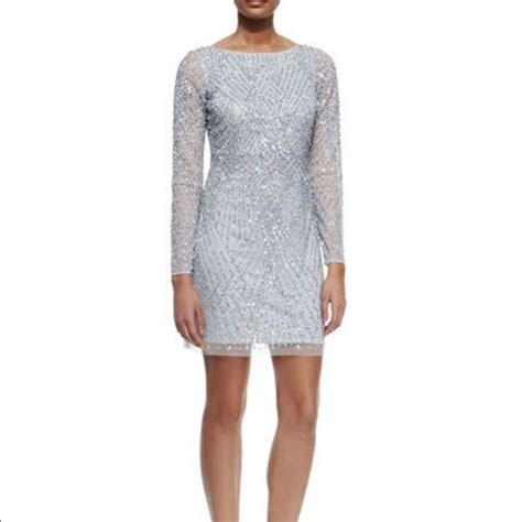 Aiden Mattox Gorgeous Sequin Cocktail Dress Long Sleeve Mesh Dress