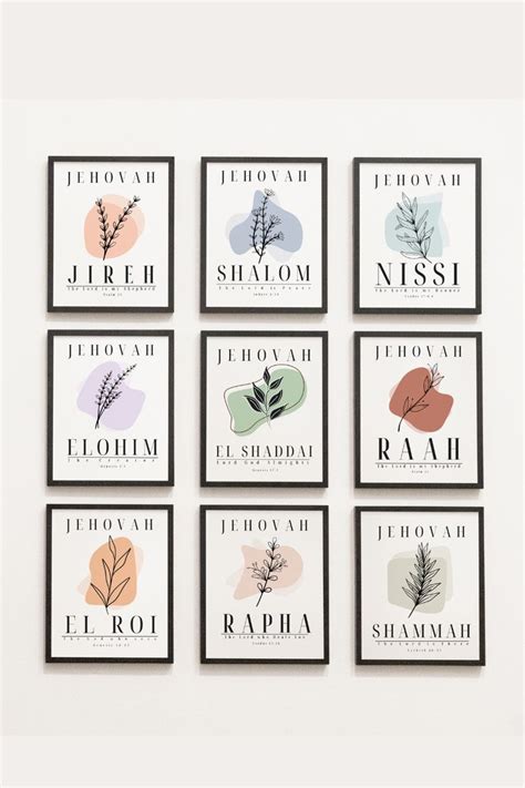 Hebrew Names Of God Printable Wall Art Jehovah Jireh Rapha Shalom