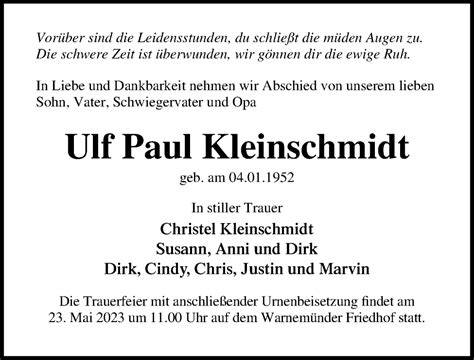 Traueranzeigen Von Ulf Paul Kleinschmidt Trauer Anzeigen De