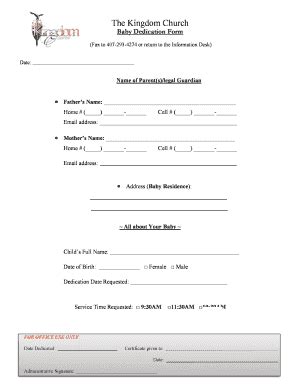 Fillable Online Tkci Baby Dedication Request Form Tkci Fax Email