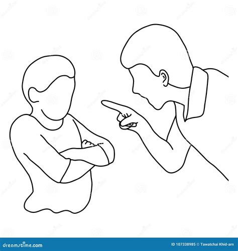 Dad Scolding His Son Vector Illustration Outline Sketch Stock Vector