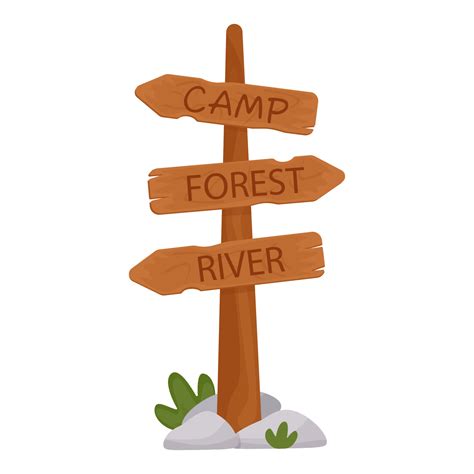 Wooden signpost on the tourist route. Road sign to the summer camp ...