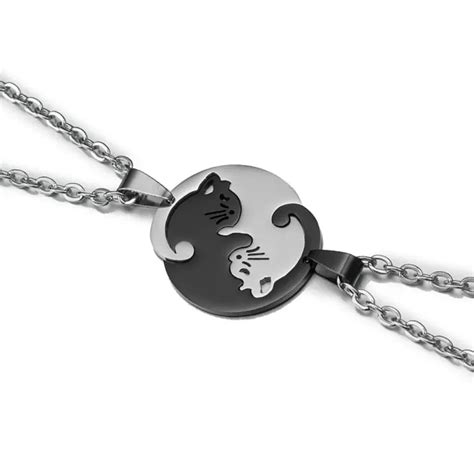 Cute Puzzle Heart Matching Couple Necklaces Stainless Steel Yin Yang