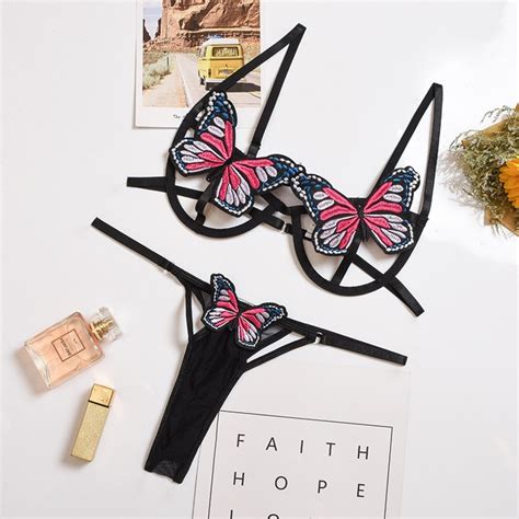 Butterfly Sexy Black Lingerie Set Strappy Bra And Panty Set Etsy