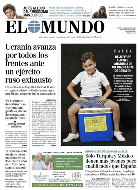 Portada Del Diario El Mundo Del Día 4102022 News Europa