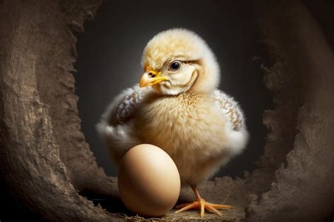 Premium Photo | Beige chicken with large egg from which chicks will hatch