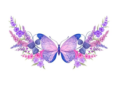 Hermosa mariposa con decoración floral ornamental Vector Premium