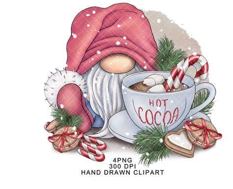 Christmas Gnome Png Hot Cocoa Pink Winter Clipart Digital Gonk Etsy