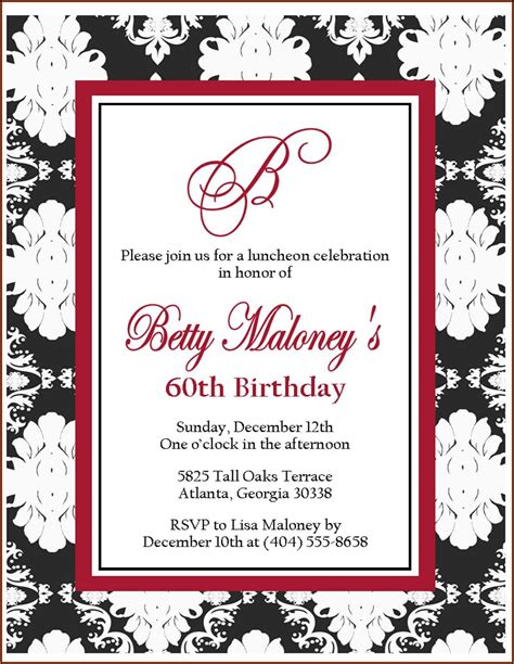 60th Birthday Invitation Cards Templates