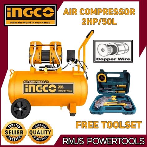 INGCO Air Compressor 2HP 50L Silent Type And Oil Free System 100 Pure