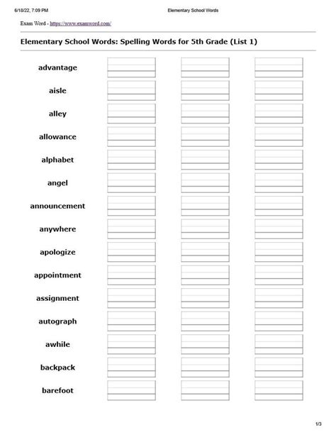 5th Grade Spelling Words Worksheets Artofit