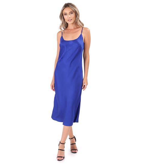 Viscose Satin Midi Dress Royal Blue Yokko