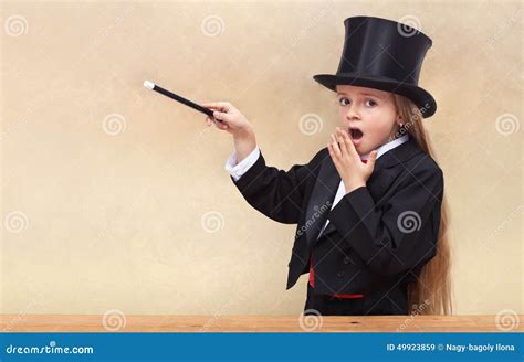 Surprised Magician Girl With Magic Wand Stock Image Image Of Mystery