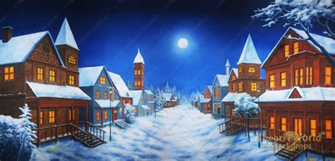 Nighttime Winter Village Backdrop Rentals | TheatreWorld®