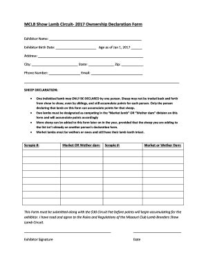 Fillable Online Ownership Declaration Form Missouri Club Lamb