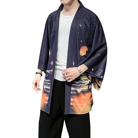 Prijouhe Men S Japanese Kimono Cardigan Jackets Casual Long Sleeve Open Front Coat Lightweight