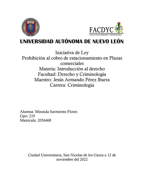 Iniciativa de Ley UNIVERSIDAD AUTÓNOMA DE NUEVO LEÓN Iniciativa de