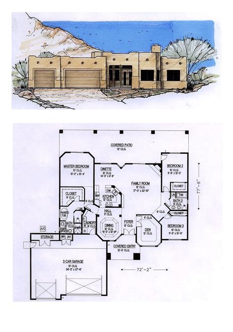 Southwest Adobe Style House Plans