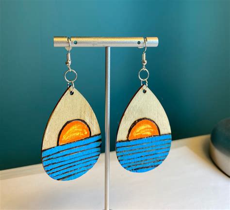 Wood Burned Dangle Earrings Wooden Earrings Hand Painted Etsy