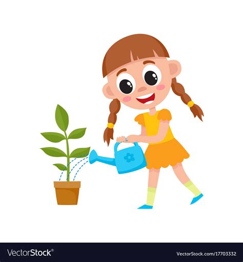 Flat cute girl kid watering plant in pot Vector Image