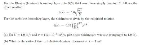 Solved For The Blasius Laminar ﻿boundary Layer The 99