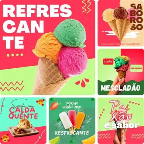 Posts Prontos Para Sorveteria Pack Canva 20 Artes