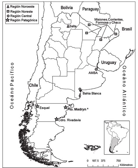 Ubicación geográfica de la ciudad de Puerto Madryn 4246 S 6502 O