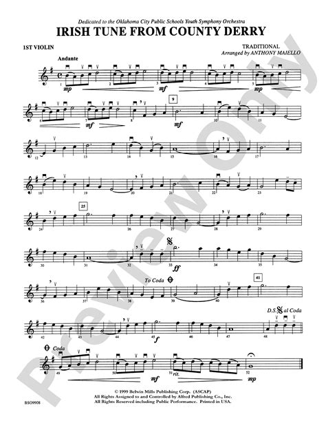 Irish Tune From County Derry 1st Violin 1st Violin Part Digital