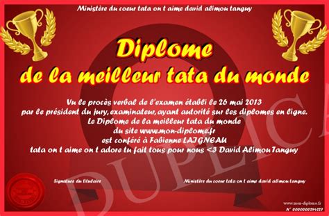 Diplome De La Meilleur Tata Du Monde