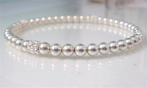 Beaded Bracelets for Women, Sterling Silver Stretch Bracelets, 4mm ...