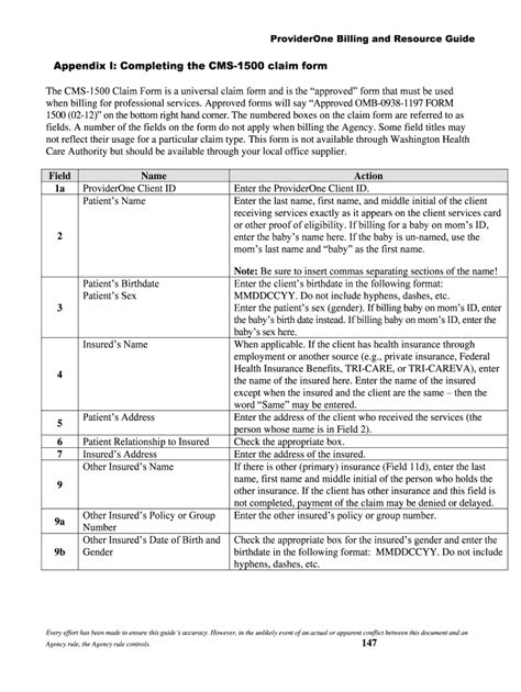 Fillable Online Hca Wa 147 Appendix I Completing The CMS 1500 Claim