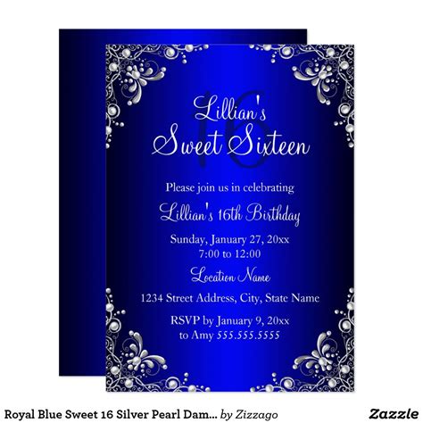 Royal Blue Sweet Silver Pearl Damask Card Royal Blue Sweet