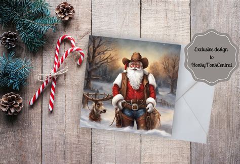 Printable Cowboy Santa Christmas Card Retro Vintage Traditional Western ...