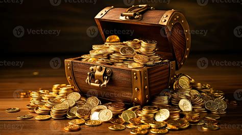 Treasure Chest Full Of Glittering Gold Coins A Symbol Of Wealth And