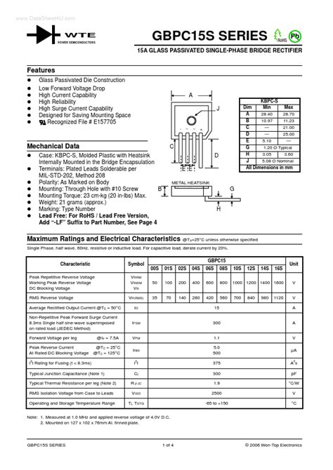 Gbpc S Datasheet Pdf A Glass Passivated Single Phase Bridge