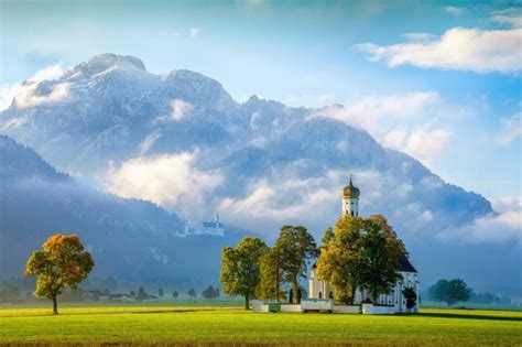 Schwangau 2K Trees Alps Church Of The Holy Kalman Neuschwanstein