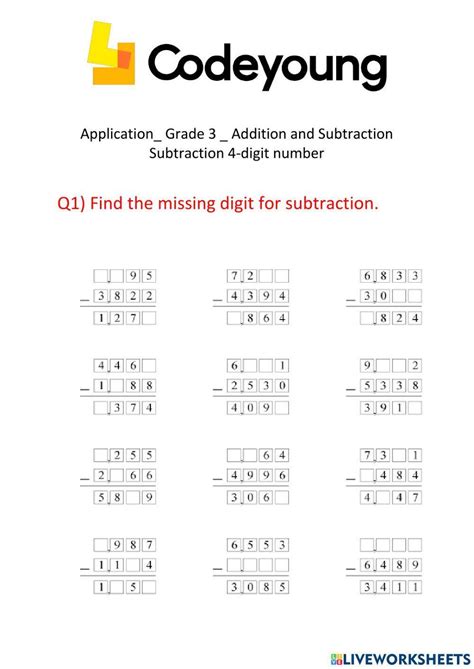 Subtraction Online Exercise For 3 Live Worksheets