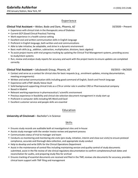 Clinical Trial Assistant Resume Samples Velvet Jobs