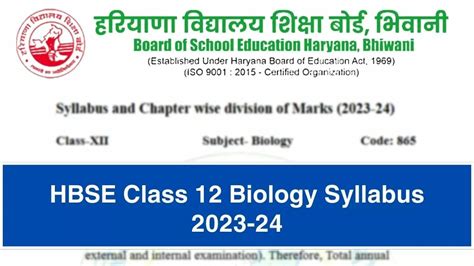 HBSE Class 12 Biology Syllabus 2023 24 Class 12th Biology Syllabus