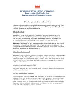 Fillable Online Dds Dc Silver Alert Info Sheet And Consent Form Dds