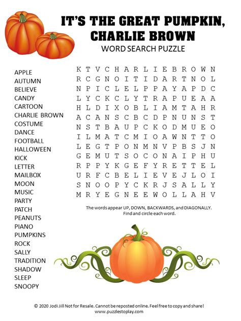 Its The Great Pumpkin Charlie Brown Word Search Puzzle Great Pumpkin