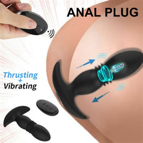 Telescopic Prostate Massager Butt Plug Vibrator Anal Thrusting Dildo